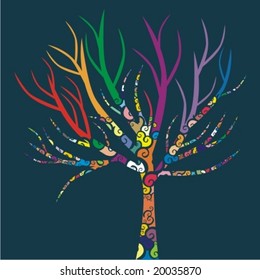 fully editable vector illustration of a tree with colored patterns