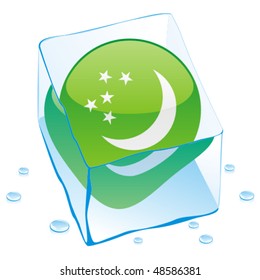 fully editable vector illustration of turkmenistan button flag frozen in ice cube