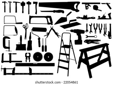 Fully editable vector illustration of various tools in silhouette all tools on separate layers