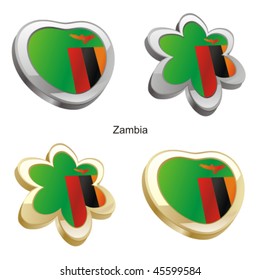 fully editable vector illustration of zambia flag in heart and flower shape