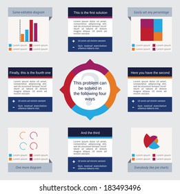 Fully editable vector infographics. A problem and its four solutions.