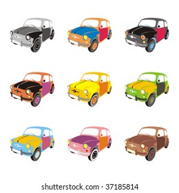 fully editable vector isolated funny colored cars with details