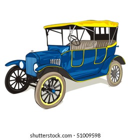 fully editable vector isolated old funny colored car with details