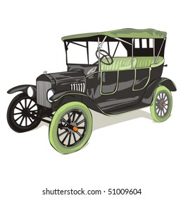 fully editable vector isolated old funny colored car with details