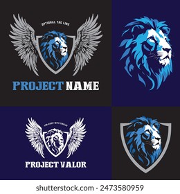 Fully editable vector logo template with unique handrawn lion head and angel wings