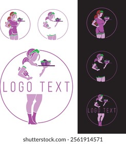 Fully editable vector logo template with creative design of a waitress girl illustration suitable for restaurants, bars, night clubs, food courts, food truck or any other related digital, print media