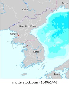 A fully editable vector map of the Korean peninsula showing North Korea and South Korea