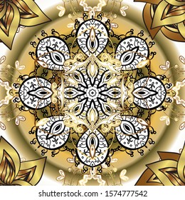 Fully editable. Vector pattern on white and beige colors. Suitable for fabric, paper, packaging. For any design projects. Seamless.