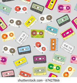 fully editable vector seamless pattern audio cassettes