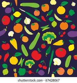 fully editable vector seamless pattern fruits and vegetables