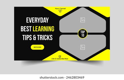 Fully editable vector thumbnail banner design, creative learning tips and tricks video cover banner design, learning techniques video thumbnail design