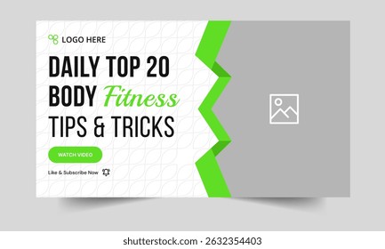 Fully editable vector thumbnail design, body fitness and yoga training tips and tricks video cover banner design, fitness gym class techniques video thumbnail