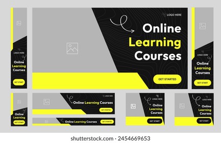 Fully editable vector web set banner design for social media post, learning courses offer banner design, education system banner design