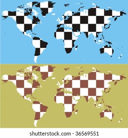 fully editable vector world map with chess pattern