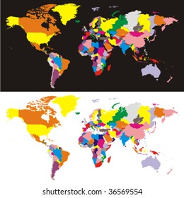 fully editable vector world map with all countries in different colors