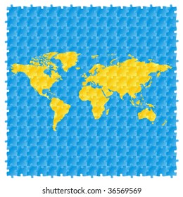 fully editable vector world map with puzzle pattern