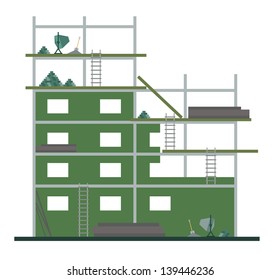A fully editable vertical illustration of a construction site without people working at for any strike or labor concept