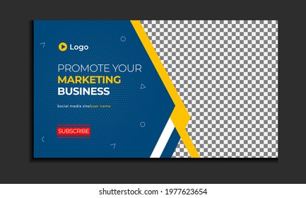 Fully Editable video thumbnail design for opening video tutorials. Customizable thumbnail for live workshop business and webinar. web banner template. Video cover photo for video services, internet