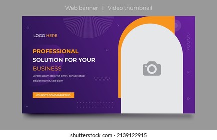 Diseño de miniaturas de vídeo totalmente editable para abrir tutoriales de vídeo. Miniatura personalizable para negocios de talleres en vivo y seminarios web. plantilla de banner web. Foto de portada de vídeo para servicios de vídeo, Internet