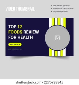Fully Editable video thumbnail design for food video tutorials. Customizable Video thumbnail cover photo for video services, internet, vector eps 10 