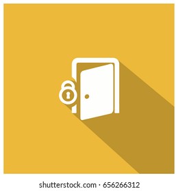 Fully editable white Security icon with light orange background and shadow
