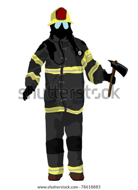 Fully Equipped Firefighter Axe Isolated Grouped Stock Vector (Royalty