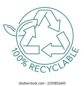 Fully hundred percent Recyclable stamp for biodegradable materials and products. Zero waste industry and Environmental protection