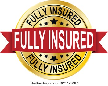 fully insured round isolated gold badge vector illustration