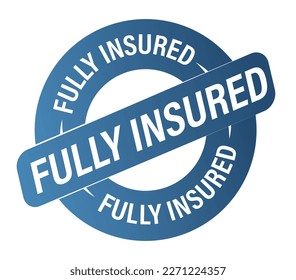 fully insured vector icon, rubber stamp design, blue in color