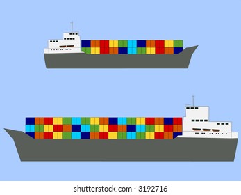 fully ladened container ships with colorful cargo illustration