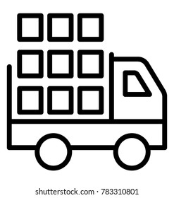 A fully loaded delivery truck, line vector icon