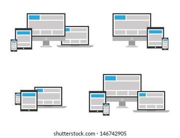 Fully responsive web design icon in different positions