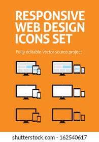 Fully responsive web design icons in electronic devices. Vector EPS 10
