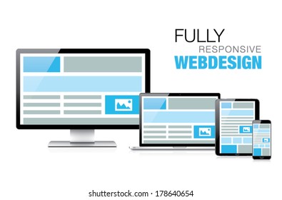 Fully responsive web design in modern realistic electronic devices