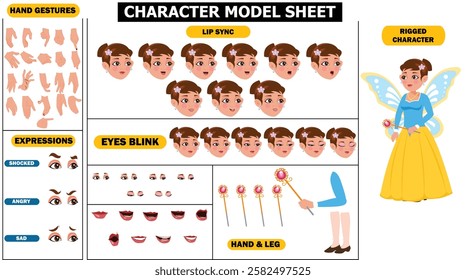 Fully Rigged Beautiful Fairy Girl Sprite Sheet | Flying, Walking, Idle | Hand Sync, Eyebrow Expressions, Lip Sync  Eye Blink