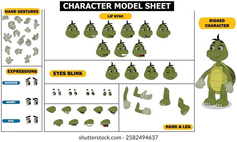 Fully Rigged Turtle Sprite Sheet | Hand Sync, Eyebrows, Lip Sync  Eye Blink | 2D vector Character