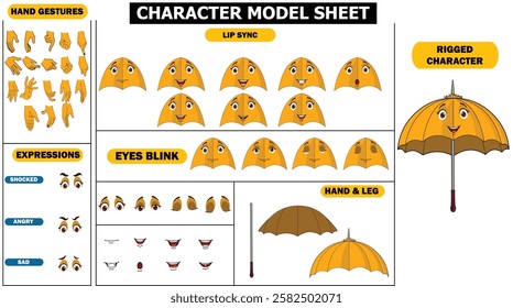 Fully Rigged Umbrella with Face Sprite Sheet, model sheet | Expressions, Talking, Eye Blink  Lip Sync