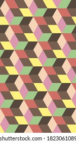 Fully seamless abstract cube pattern. Multicolored geometric 3d vector wallpaper, cube pattern background.Modern graphic design