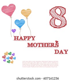 Fully vector Happy mother's day card with heart balloons in doodle design