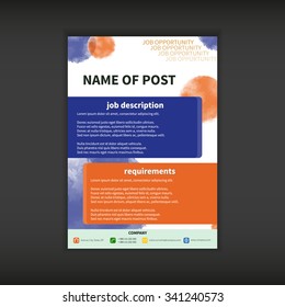 Fully vector Job opportunity template with watercolor effect