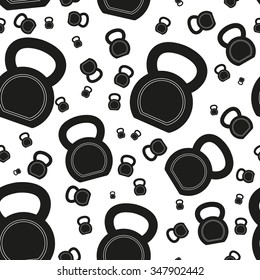 Fully vector seamless pattern with black Kettlebells