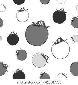 Fully vector seamless pattern with tomatoes in black and white