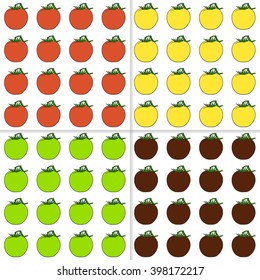 Fully vector set of seamless patterns with tomatoes in various colors