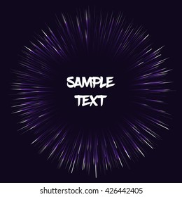 Fully vector template card. Background with dark purple fireworks effect. Card with sample text. Template for various use, such as birthday card, postcard, gift tag, wallpaper etc.