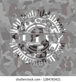 Fully written on a grey camouflage texture