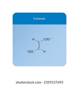 Fumarate Dicarboxylic Acid - intermediate in the citric acid cycle Molecular structure skeletal formula on blue background.