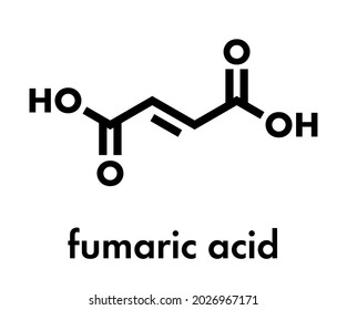 Fumaric acid molecule. Found in bolete mushrooms, lichen and iceland moss and used as food additive. Skeletal formula.