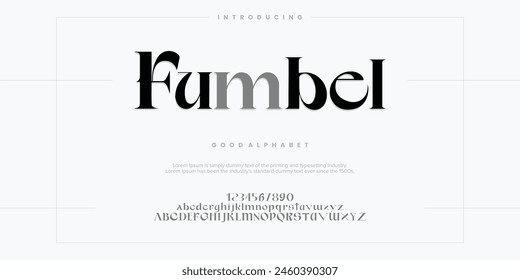 Fumbel Abstract Fashion font alphabet. Minimal modern urban fonts for logo, brand etc. Typography typeface uppercase lowercase and number. vector illustration