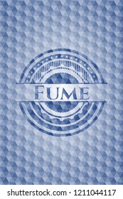 Fume blue badge with geometric pattern background.