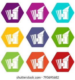 Fumigation icon set many color hexahedron isolated on white vector illustration